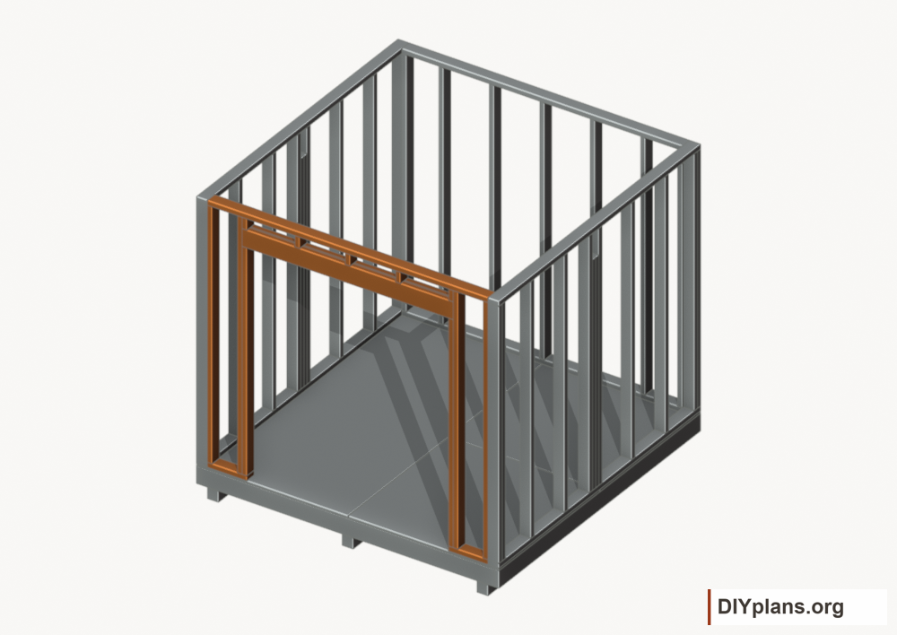Assemble and raise the front wall. Current components orange; earlier work gray.