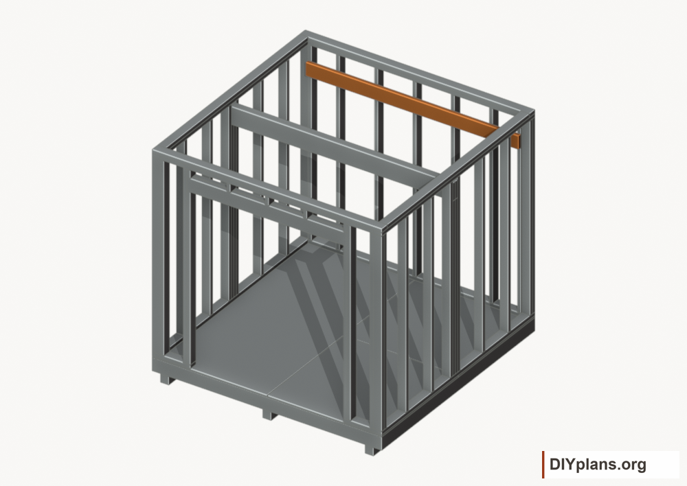 Attach the rear loft ledger. Current components orange; earlier work gray.
