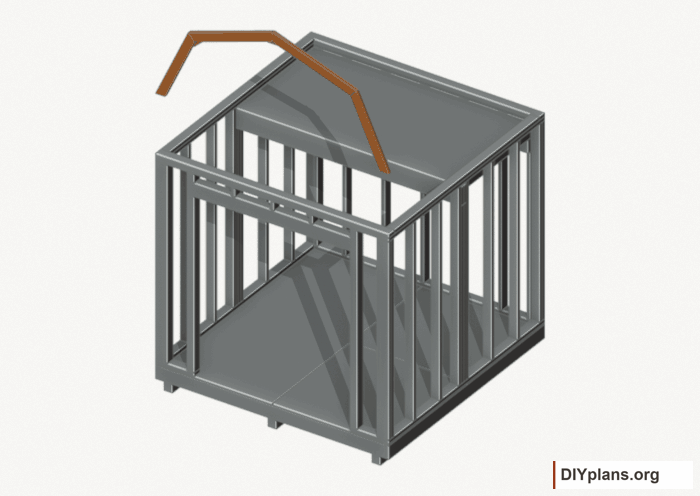 Raise the front end roof frame. Current components orange; earlier work gray. Movement.