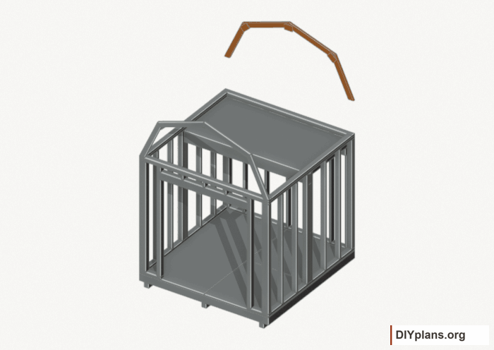Raise the rear end roof frame. Current components orange; earlier work gray. Movement.
