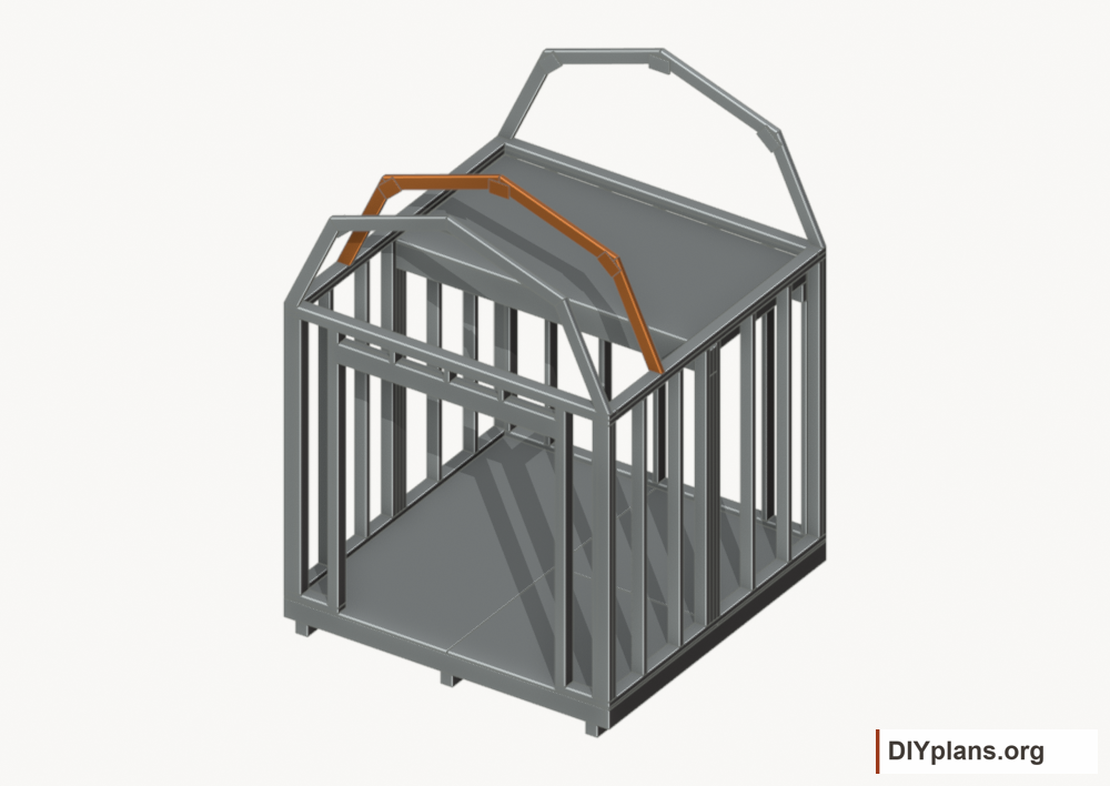 Raise the intermediate 1 roof frame. Current components orange; earlier work gray.