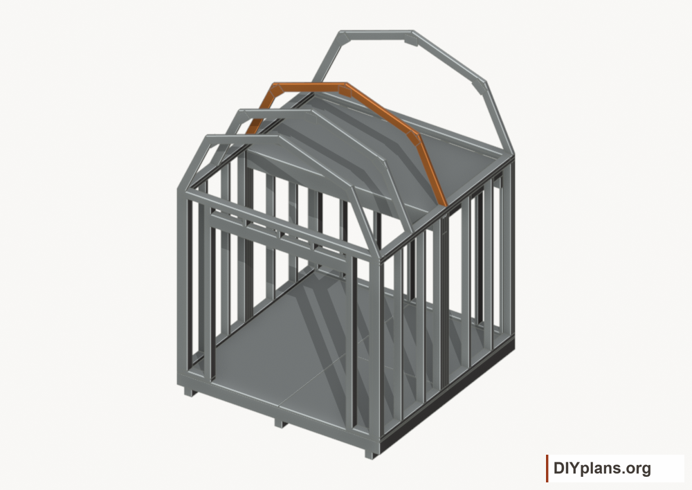 Raise the intermediate 2 roof frame. Current components orange; earlier work gray.