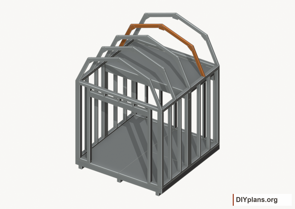 Raise the intermediate 3 roof frame. Current components orange; earlier work gray.