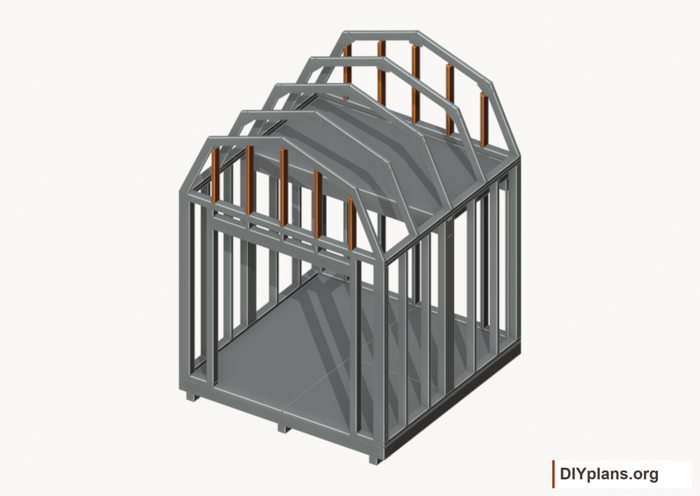 Fit the perpendicular gable infill. Current components orange; earlier work gray.