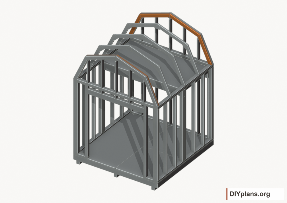 Fit the inner end rafters. Current components orange; earlier work gray.