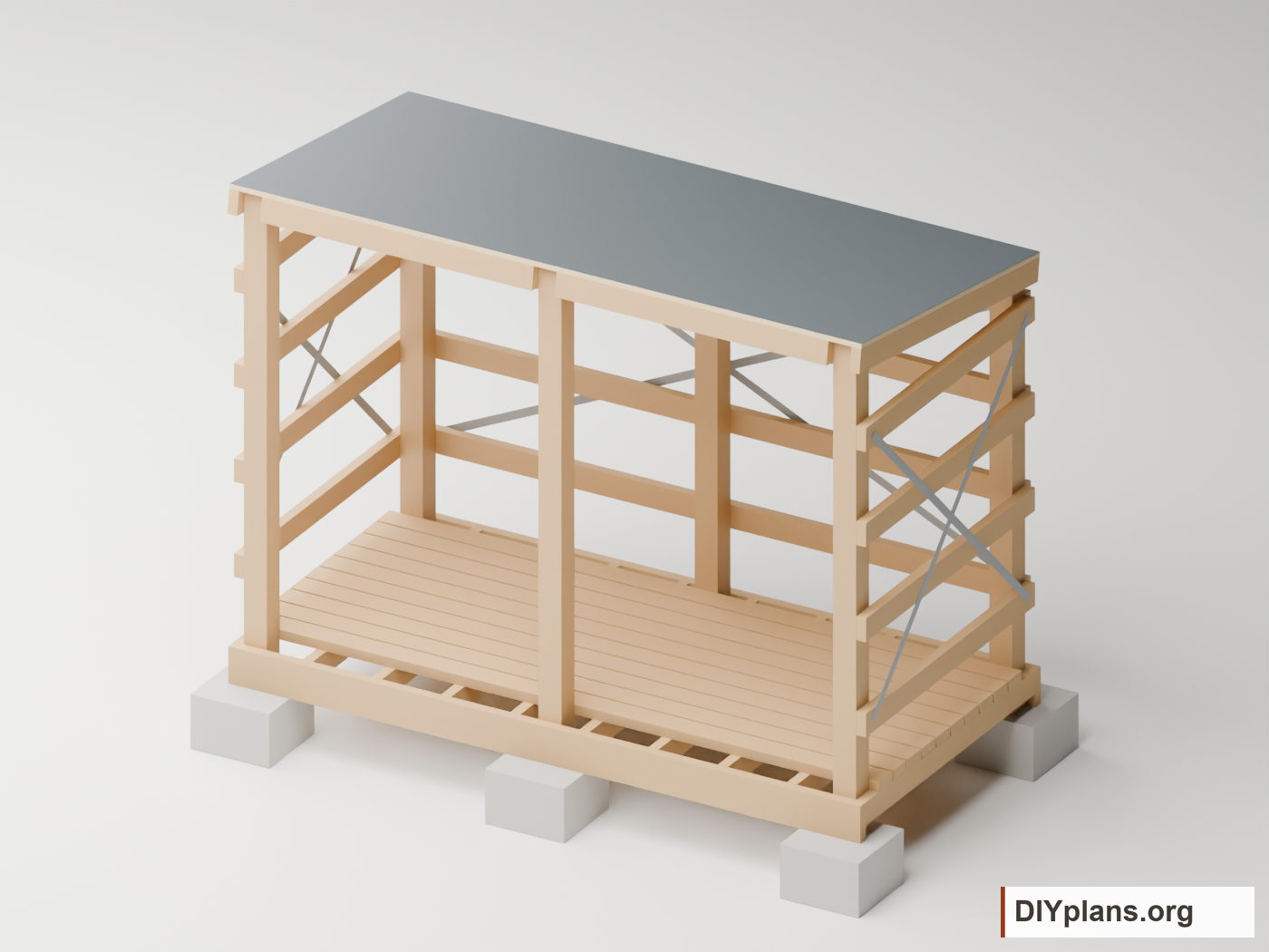 Overview of the firewood shed.