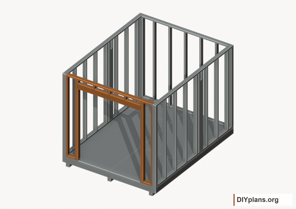 Assemble and raise the front wall. Current components orange; earlier work gray.