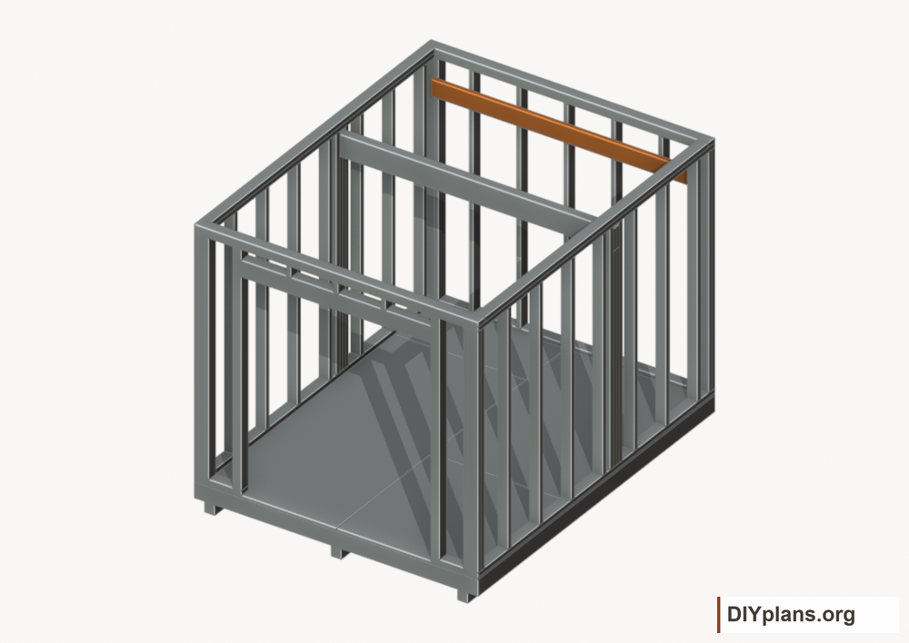 Attach the rear loft ledger. Current components orange; earlier work gray.