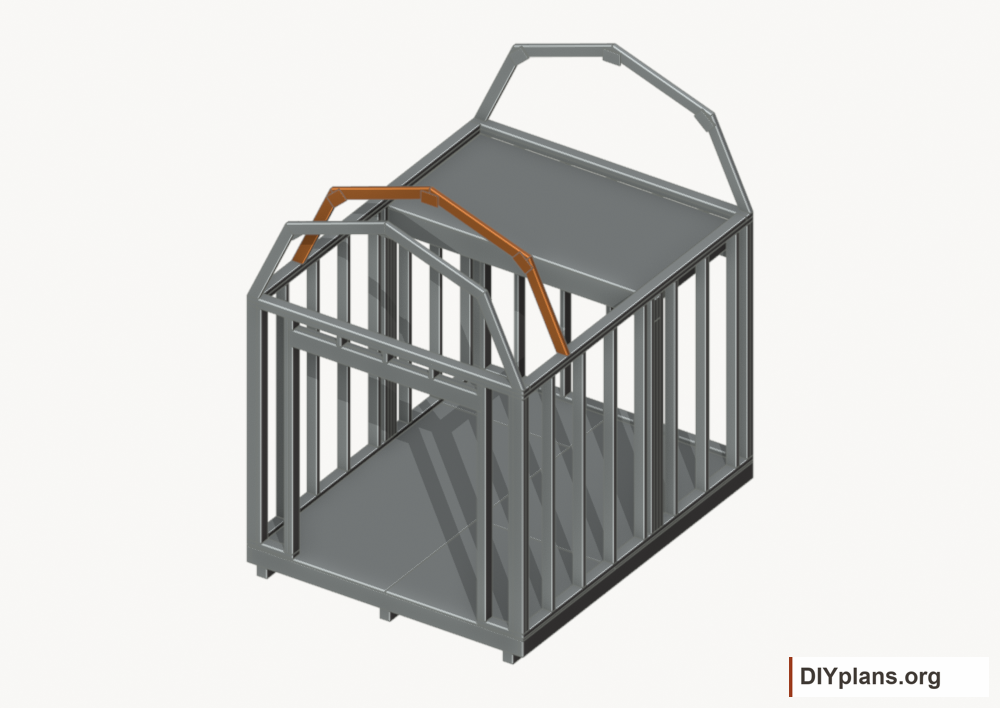 Raise the intermediate 1 roof frame. Current components orange; earlier work gray.
