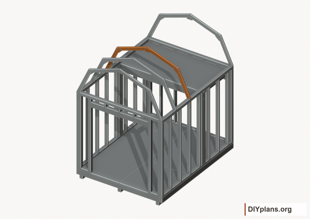 Raise the intermediate 2 roof frame. Current components orange; earlier work gray.