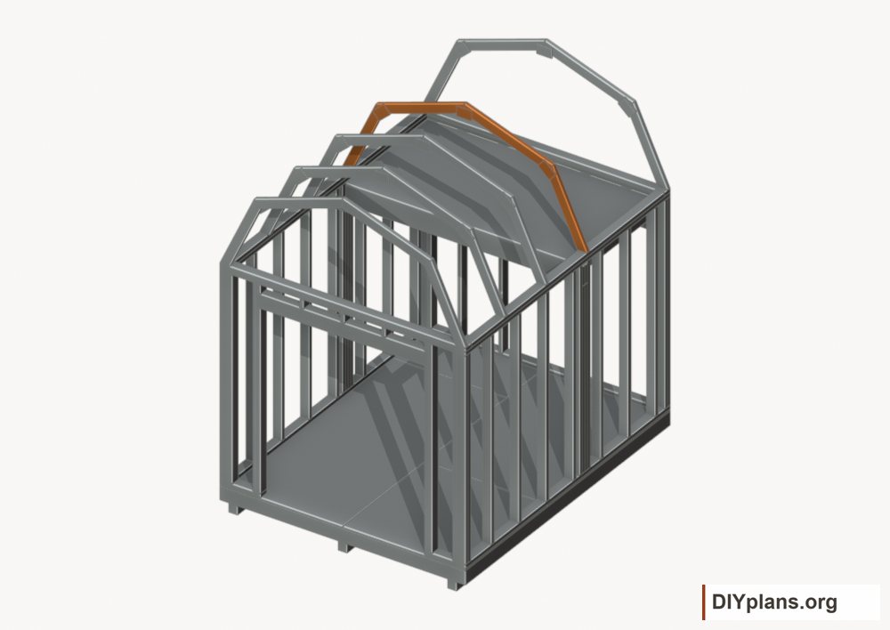 Raise the intermediate 3 roof frame. Current components orange; earlier work gray.