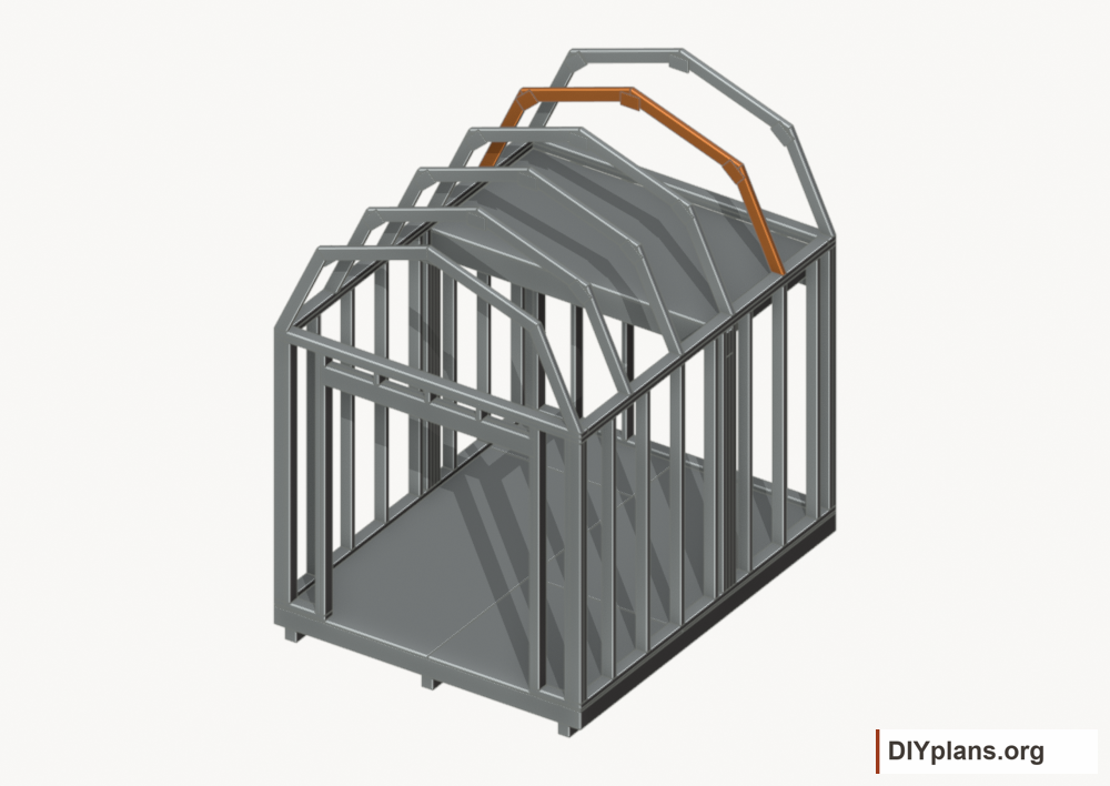 Raise the intermediate 4 roof frame. Current components orange; earlier work gray.