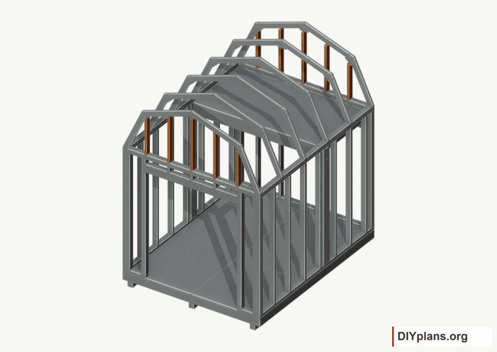 Fit the perpendicular gable infill. Current components orange; earlier work gray.