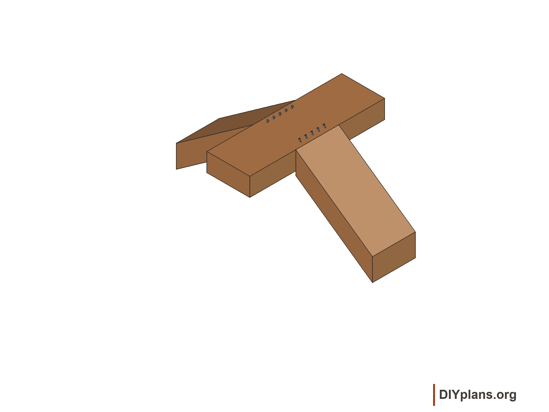 Flat diagonal braces meet opposite sides of the center 2x4 cleat beneath the tabletop.