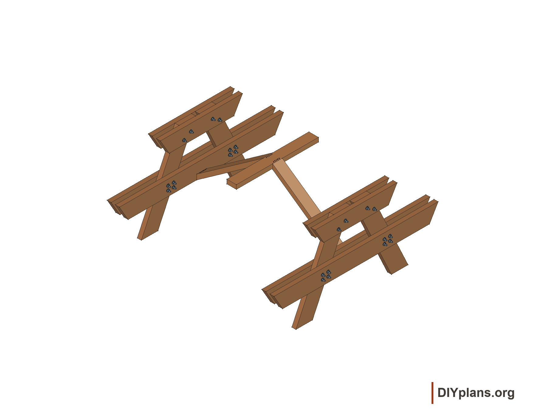 Picnic-table frame with top and seat slats hidden, showing four splayed legs, crosspieces and two diagonal braces.