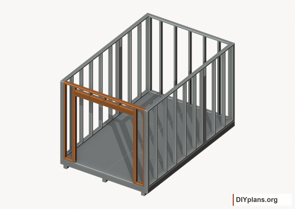 Assemble and raise the front wall. Current components orange; earlier work gray.