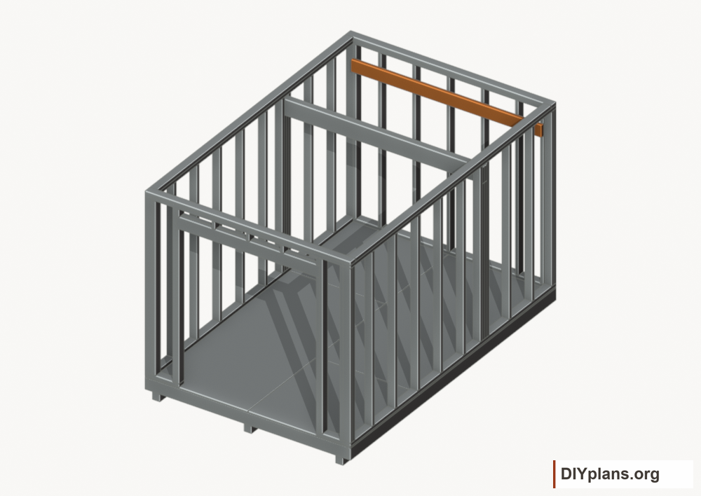 Attach the rear loft ledger. Current components orange; earlier work gray.