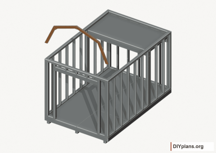 Raise the front end roof frame. Current components orange; earlier work gray. Movement.