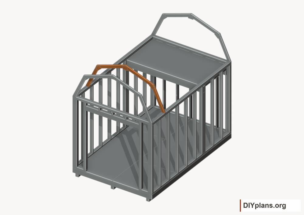 Raise the intermediate 1 roof frame. Current components orange; earlier work gray.