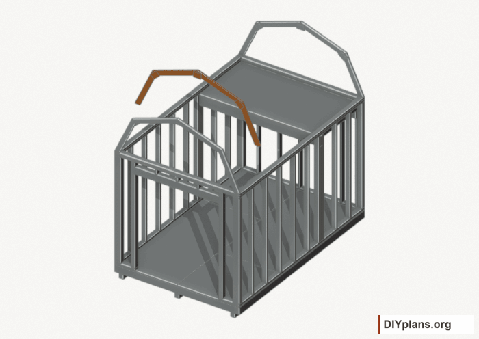 Raise the intermediate 1 roof frame. Current components orange; earlier work gray. Movement.
