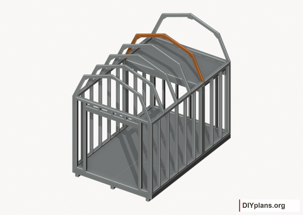 Raise the intermediate 4 roof frame. Current components orange; earlier work gray.