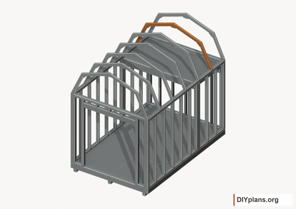 Raise the intermediate 5 roof frame. Current components orange; earlier work gray.