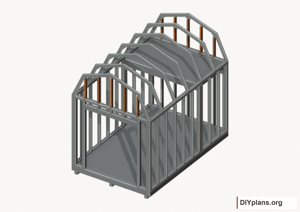 Fit the perpendicular gable infill. Current components orange; earlier work gray.
