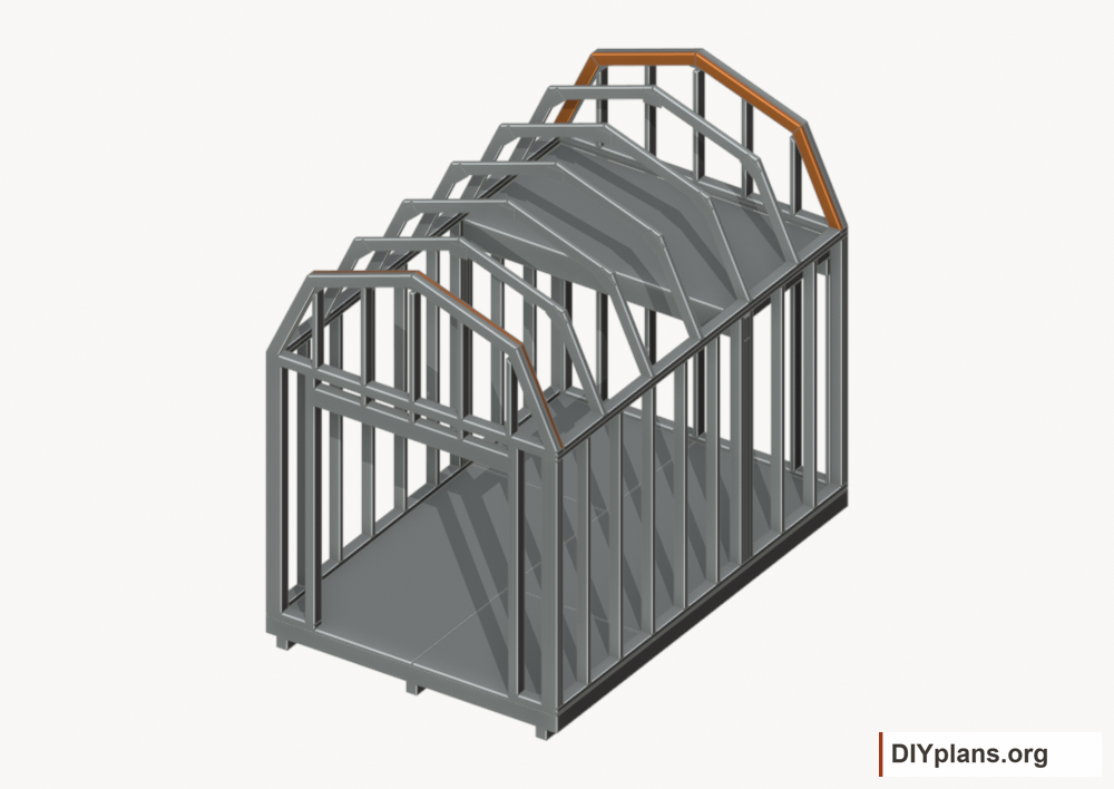 Fit the inner end rafters. Current components orange; earlier work gray.
