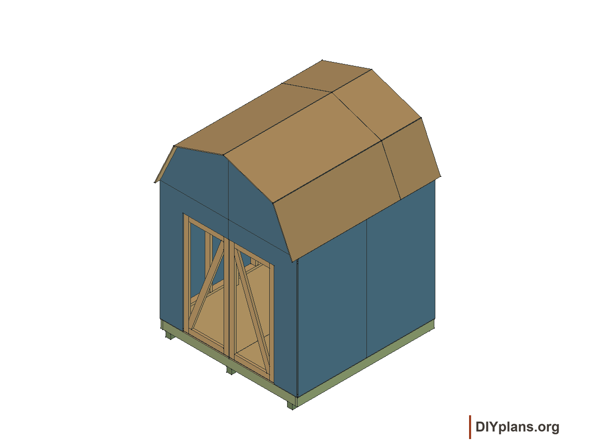 8 by 8 foot gambrel shed, door frames and braces