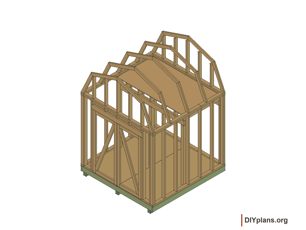 8 by 8 foot gambrel shed, framing and loft