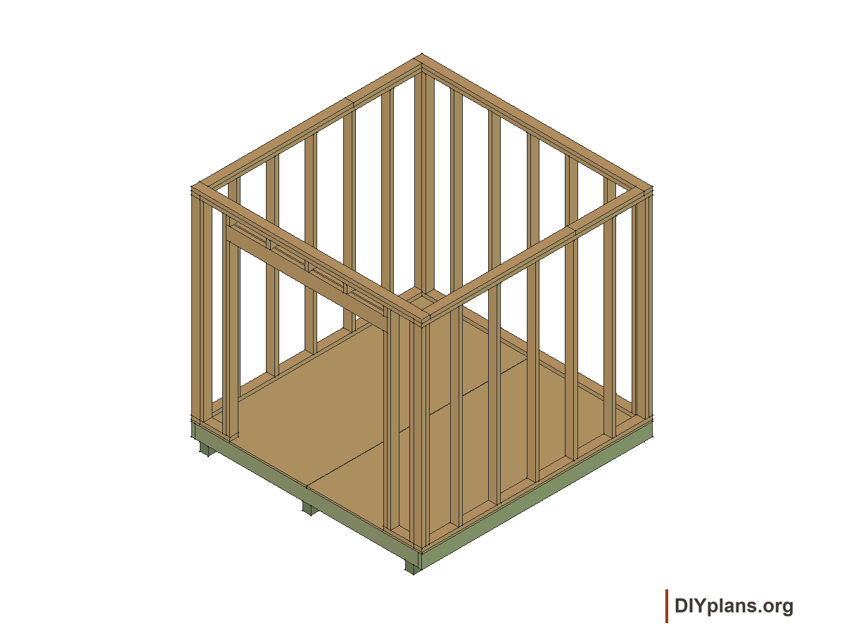 8 by 8 foot gambrel shed, door wall and header