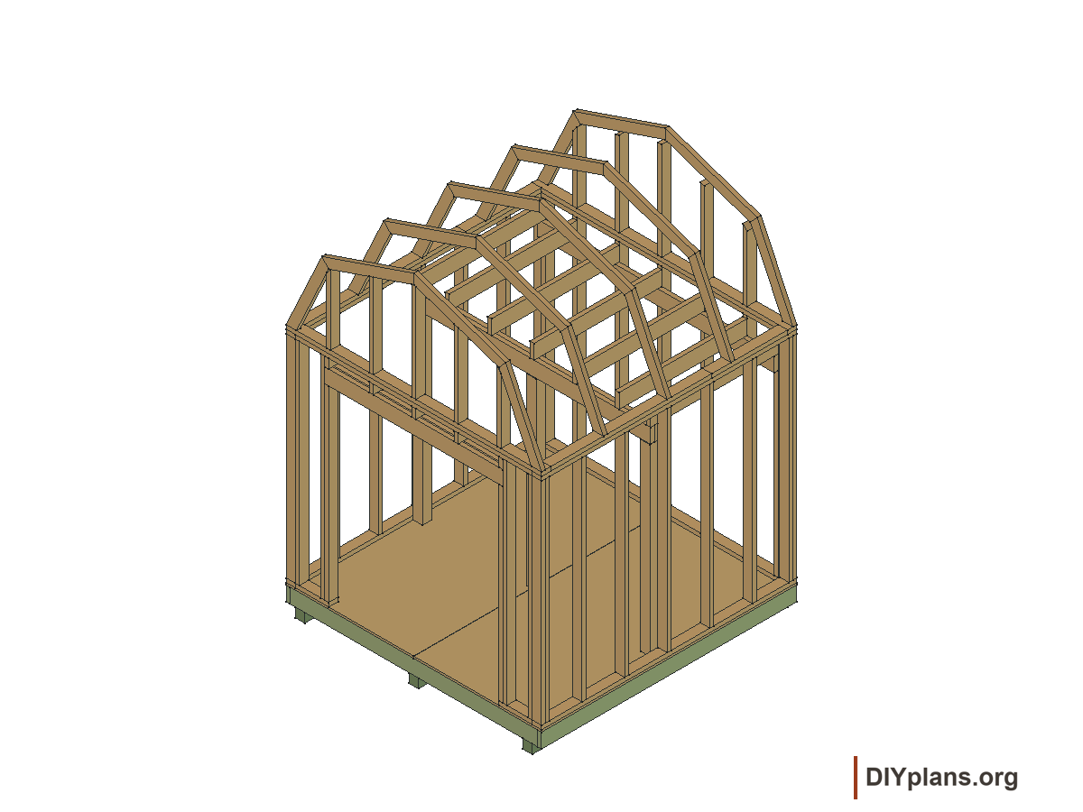 8 by 8 foot gambrel shed, loft joists