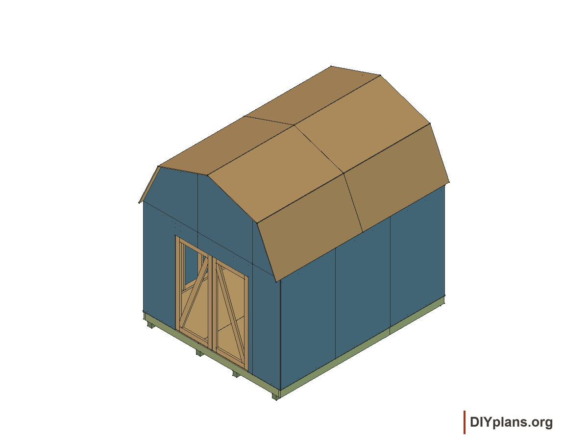 10 by 12 foot gambrel shed, door frames and braces