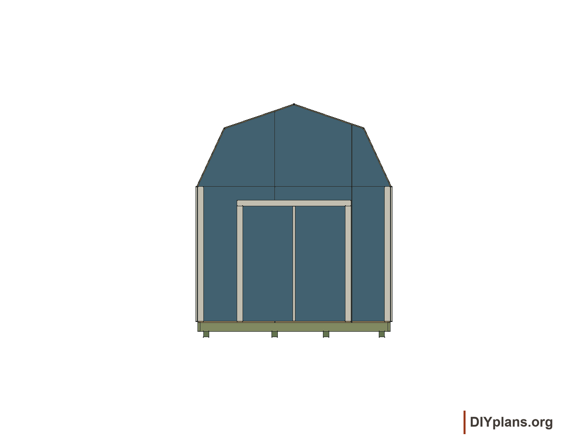 10 by 12 foot gambrel shed, front elevation