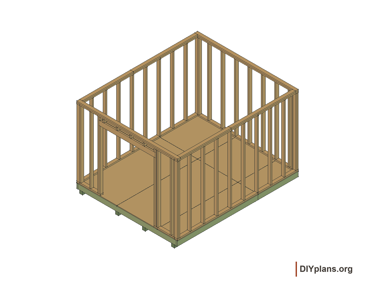 10 by 12 foot gambrel shed, door wall and header