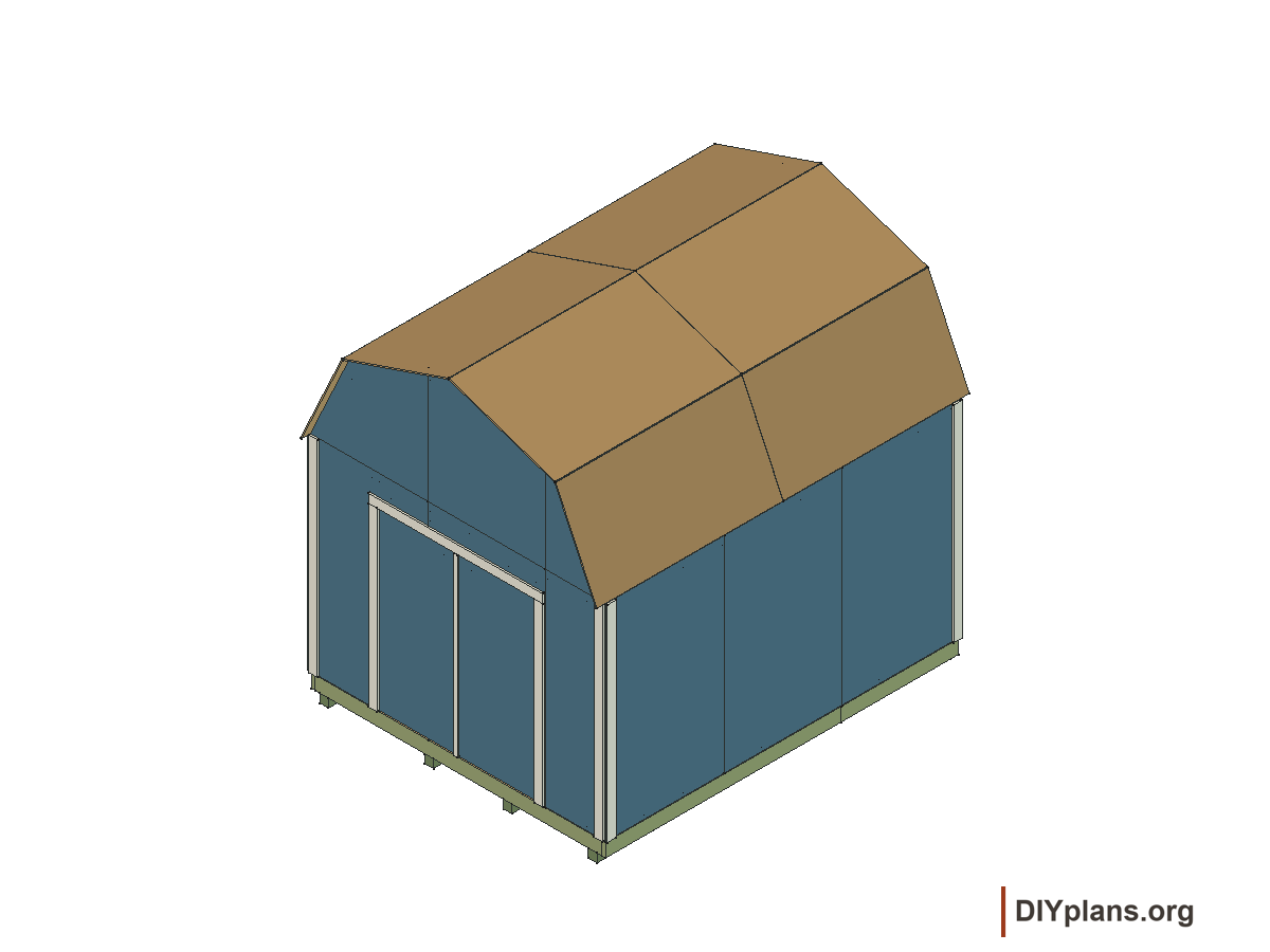 10 by 12 foot gambrel shed, door stops and exterior trim