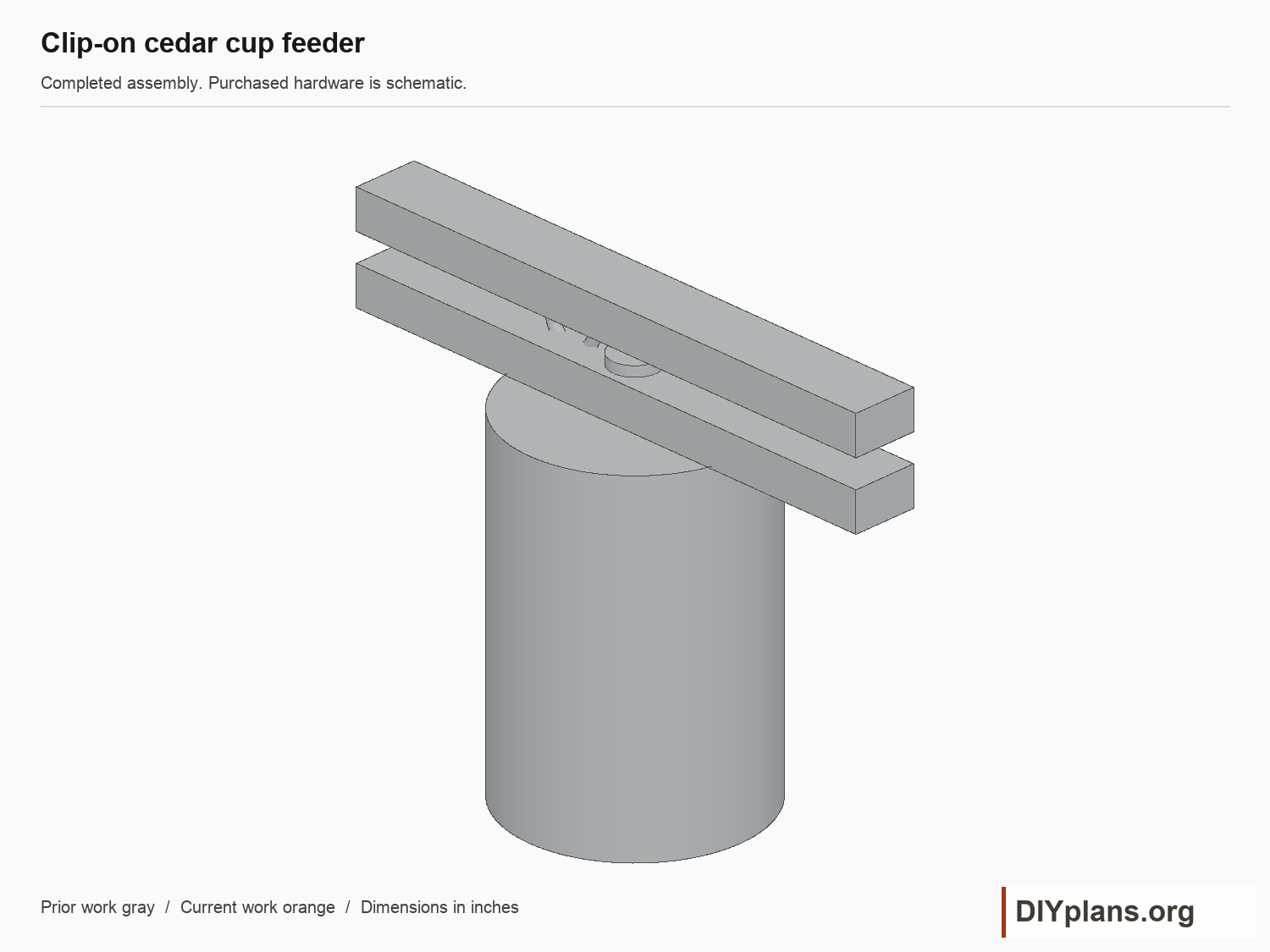 Complete clip-on cedar cup feeder.