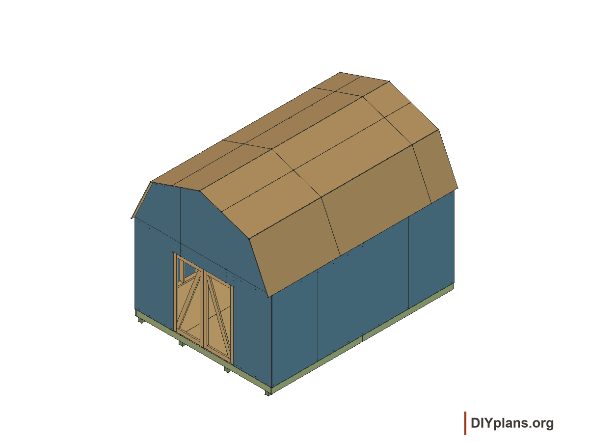 12 by 16 foot gambrel shed, door frames and braces