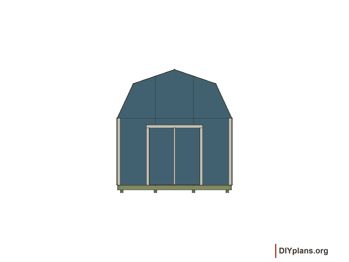 12 by 16 foot gambrel shed, front elevation