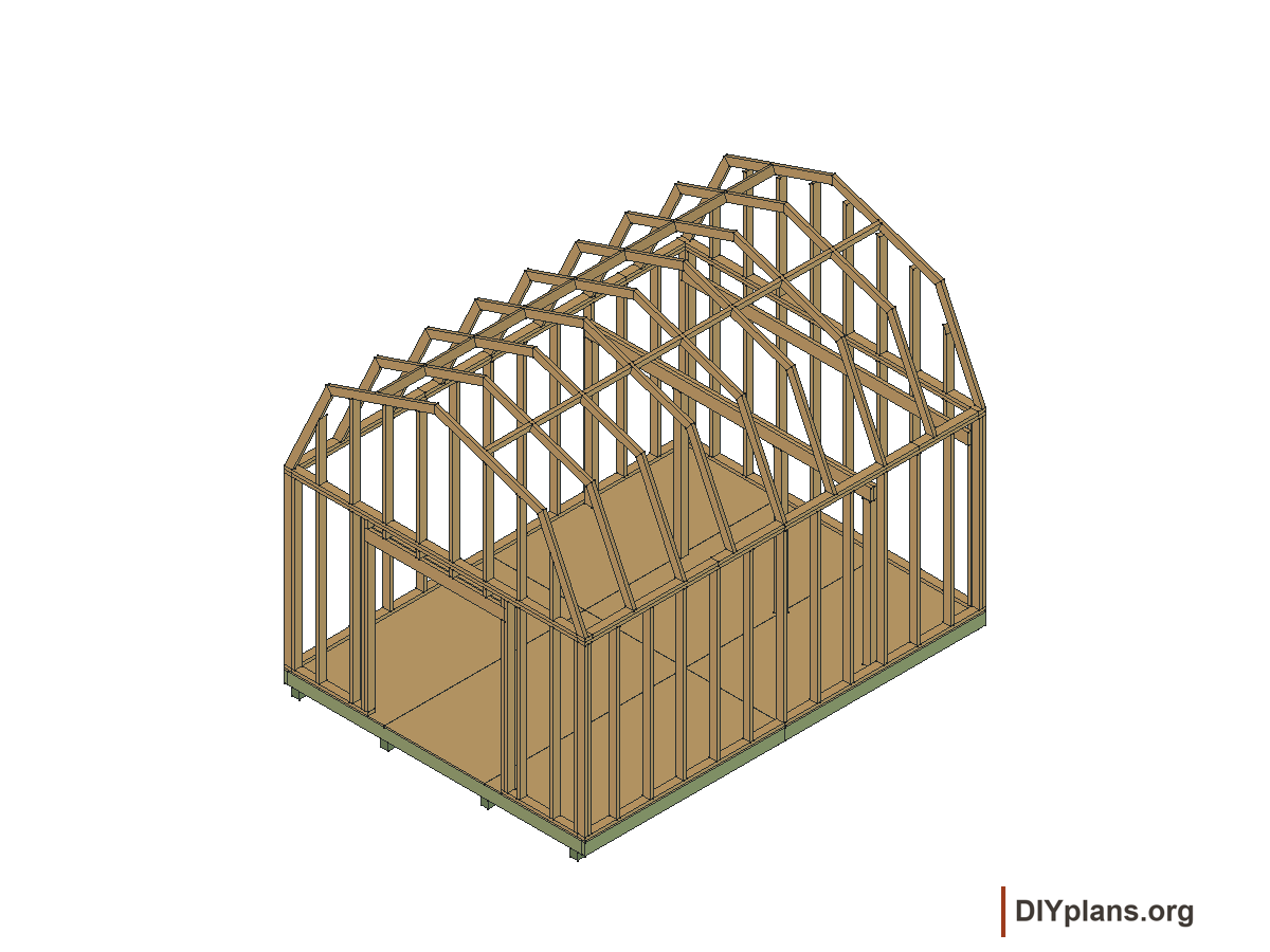 12 by 16 foot gambrel shed, loft posts and supports