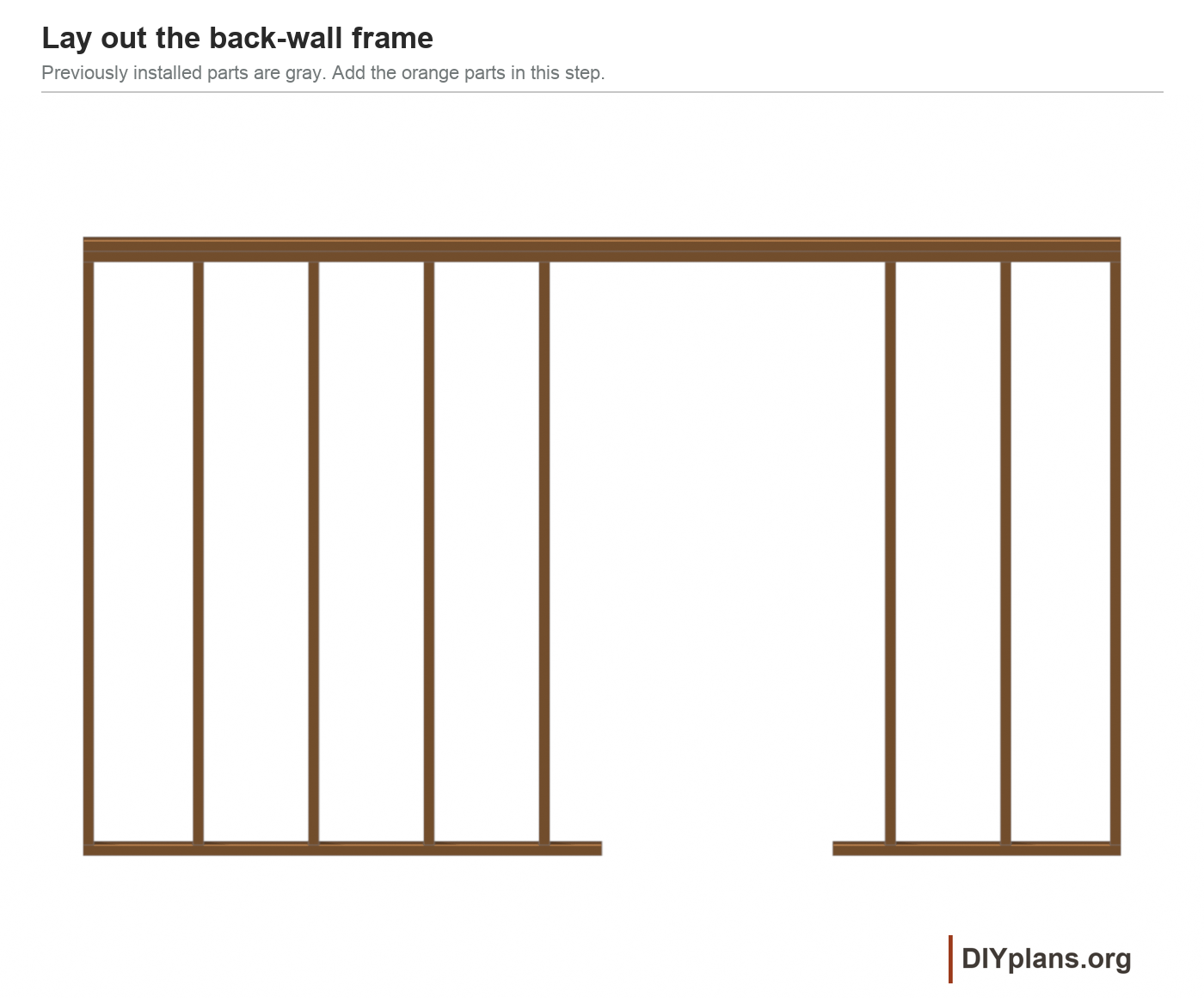 Back-wall plates and ordinary studs. Door header members are added next.