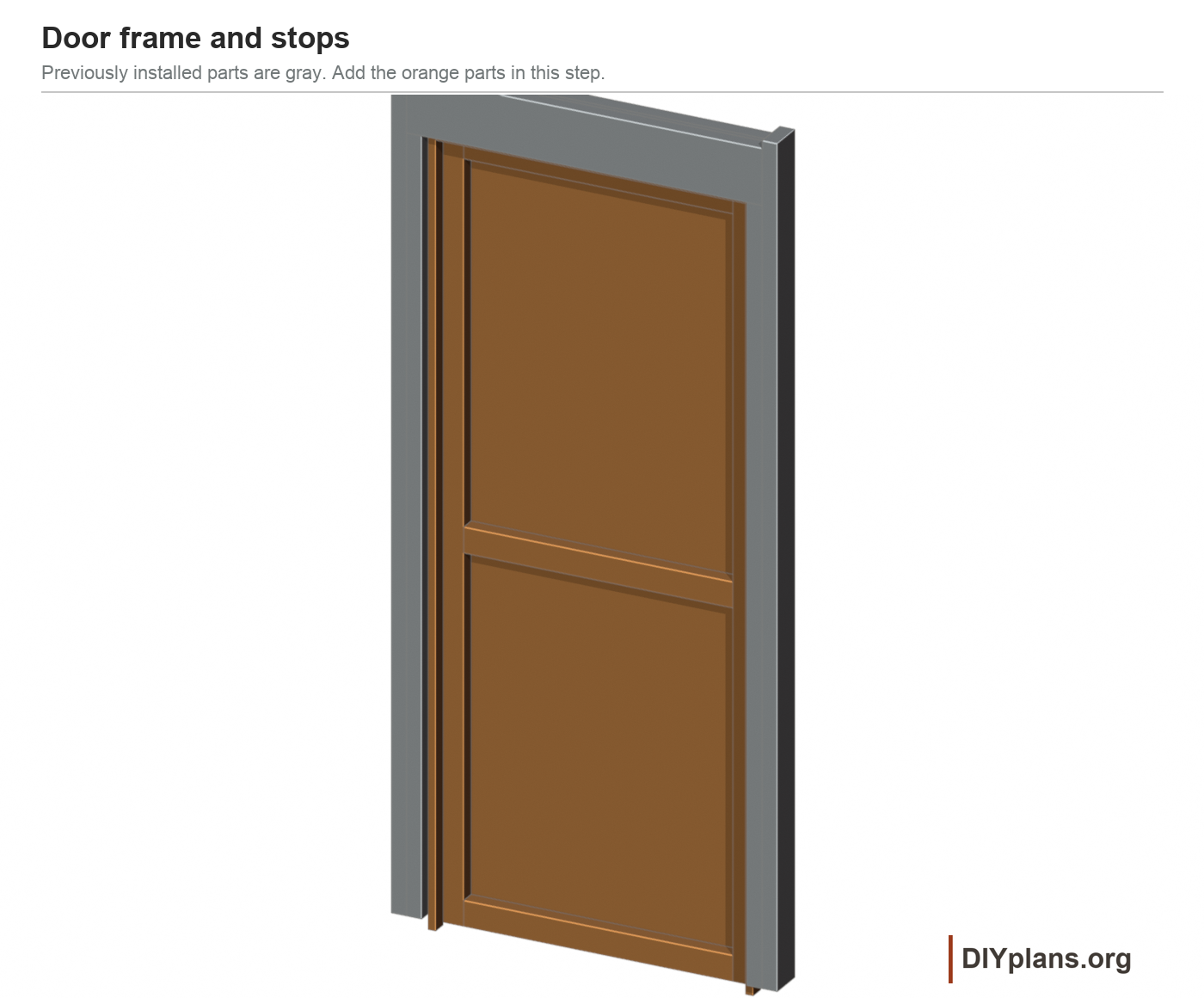 Door frame, hinge backing, stop positions and 1/4 in leaf gaps.