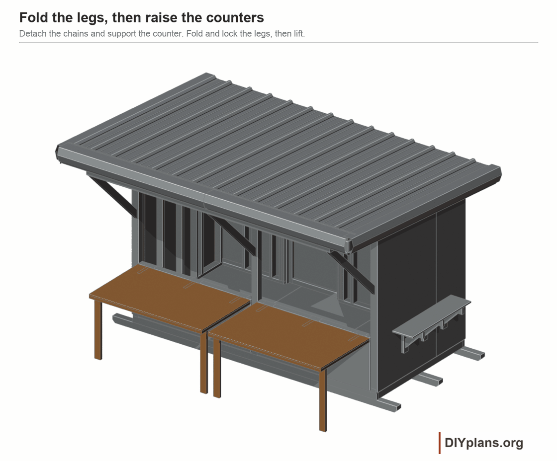 Detach chains and fold the legs before raising the counter.