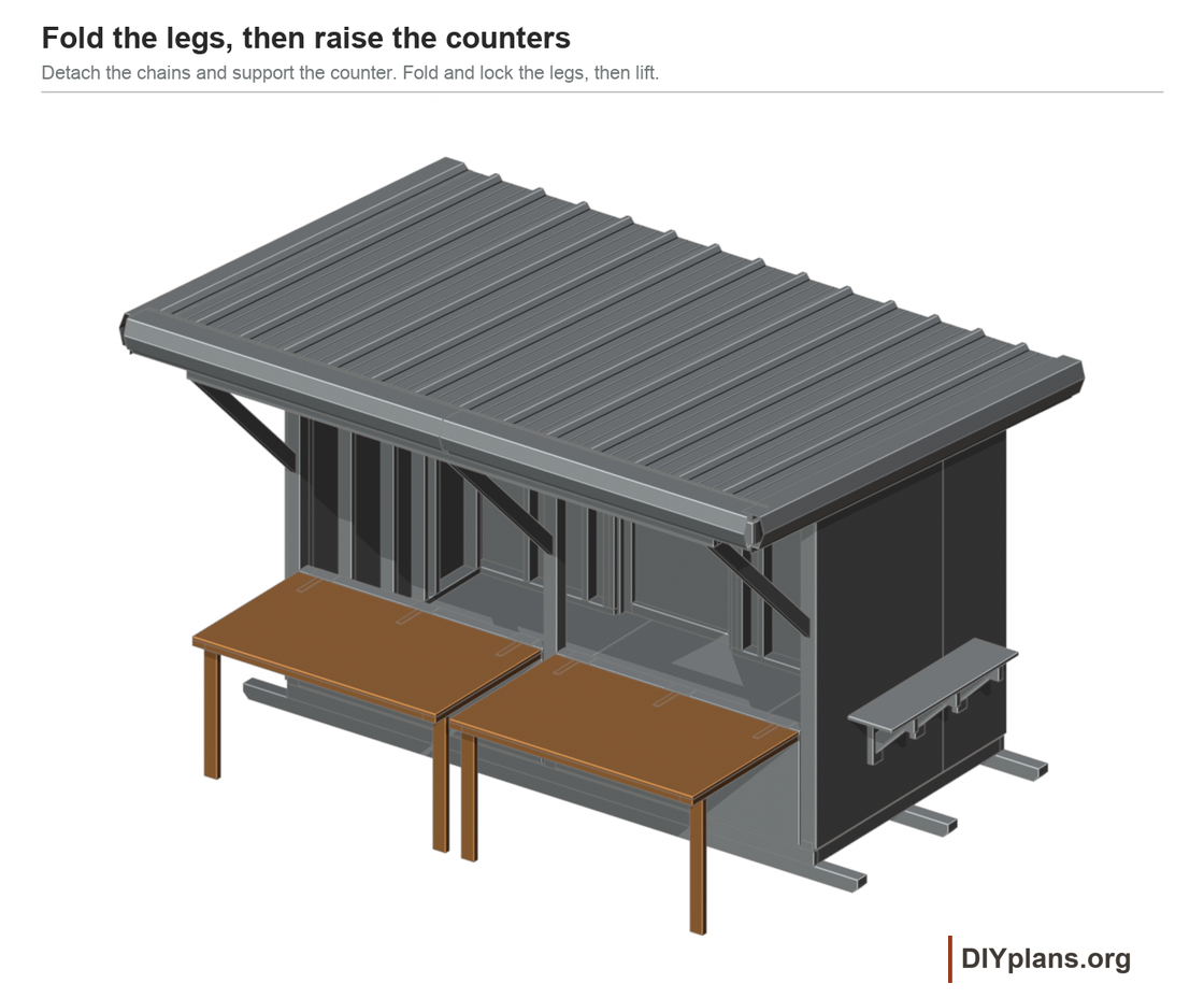Detach chains and fold the legs before raising the counter.