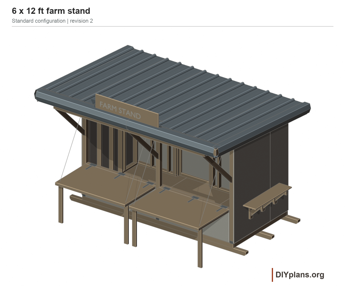 Completed farm stand with both counters open and the sign raised.