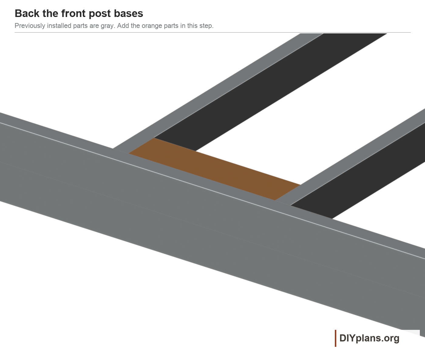Full-depth backing beneath the center front post, before the floor panels.