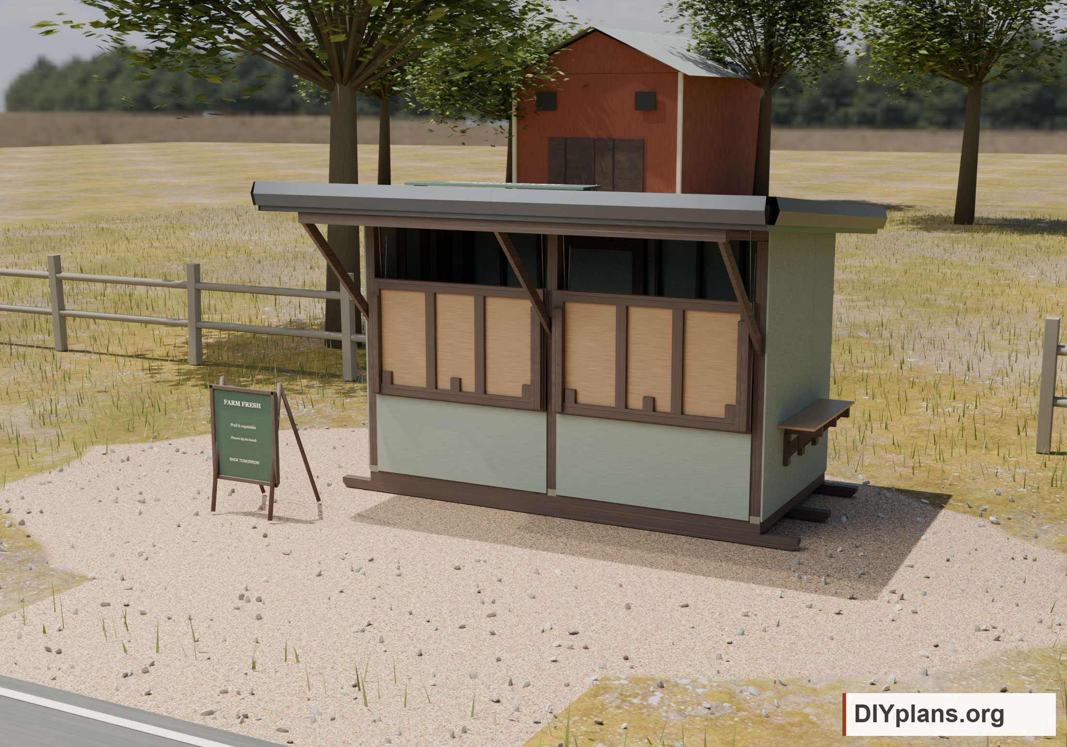 The stand closed for the day, with the counters raised, legs folded and sign lowered.