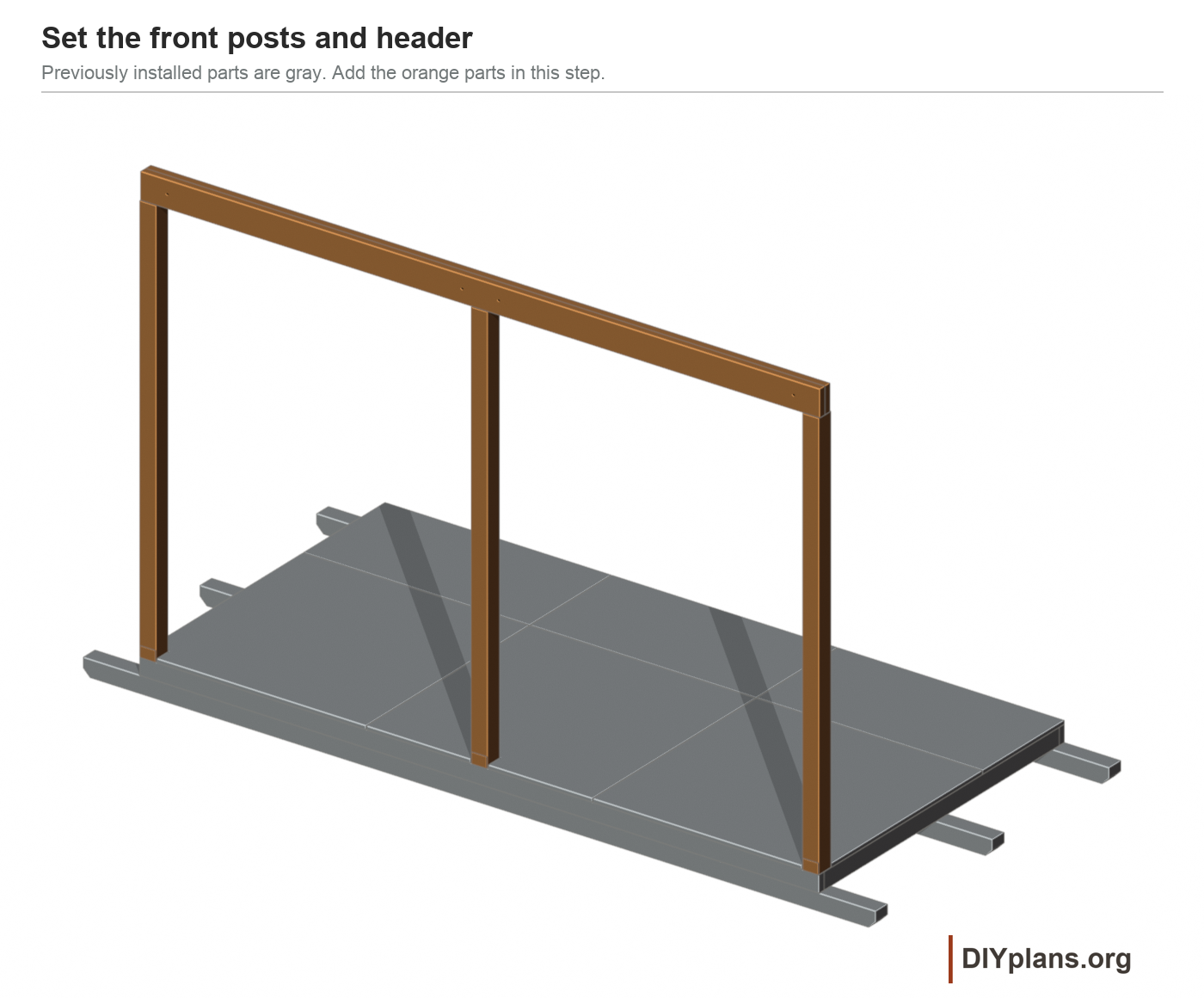 Three front posts and their two-ply header.