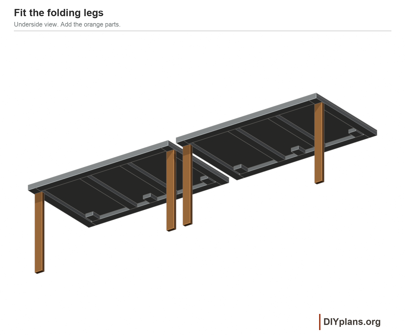 Four folding legs and their positive locks.