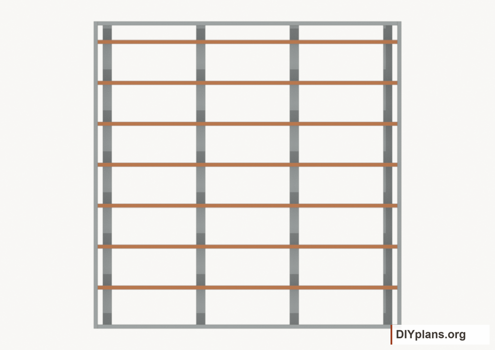 Install the floor joists. Current components orange; earlier work gray.